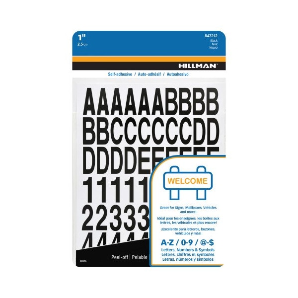 Hillman HILLMAN 1 in. Black Vinyl Self-Adhesive Letter and Number Set 0-9"	 A-Z 228 pc - 847212