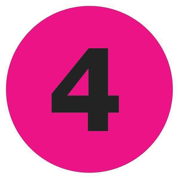 Tape Logic Tape Logic Number Labels, "4", 1" Circle, Fluorescent Pink, 500/Roll - DL6754
