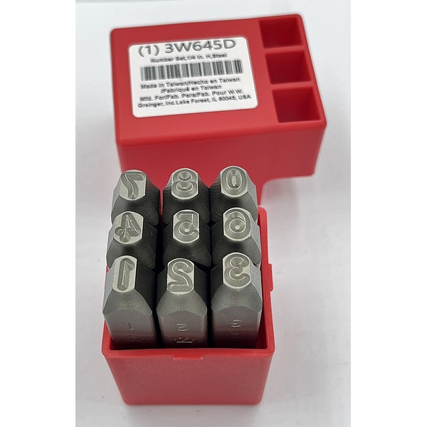 Zoro Select Number Set, 1/4 In. H, Steel - 3W645