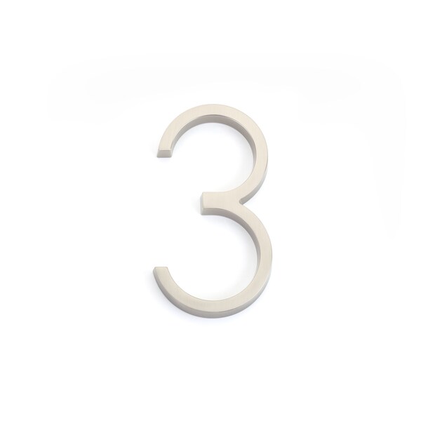 Emtek 7in Modern # 3 House Number Satin Nickel Finish - 2833US15