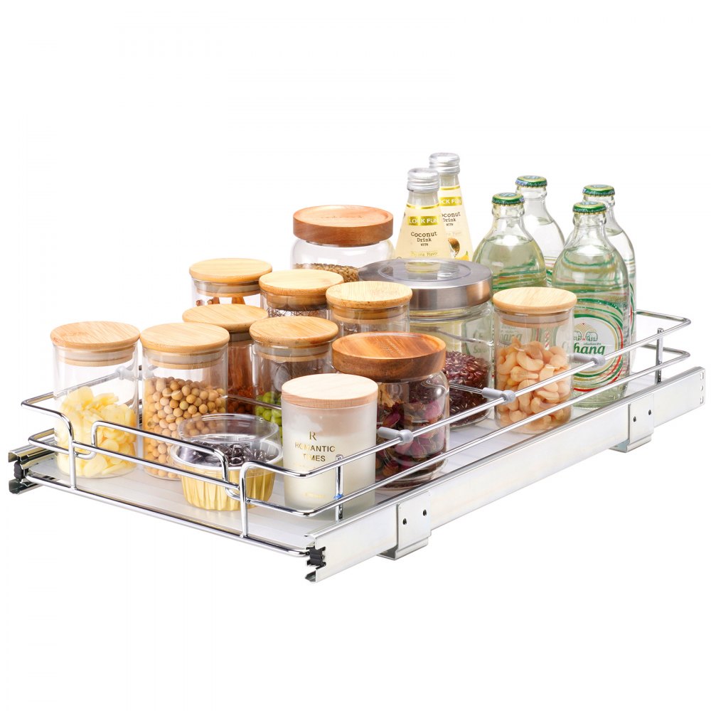 VEVOR 11"W x 21"D Pull Out Cabinet Organizer, Heavy Duty Slide Out Pantry Shelves, Chrome-Plated Steel Roll Out Drawers, Sliding Drawer Storage for Home, Inside Kitchen Cabinet, Bathroom, Under Sink - HG111W21D315HPXRLV0