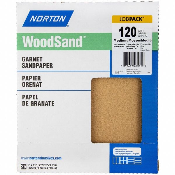 Norton Abrasives Sandpaper Sheet, Grit 120, 11" L, 9" W - 07660701582