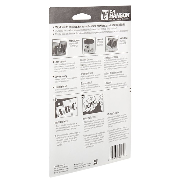 C.H. Hanson Letter Stencil Set, 33Piece Interlocking Reusable, 2 In Character Height, 28 Ga Brass, 10325 - 10325