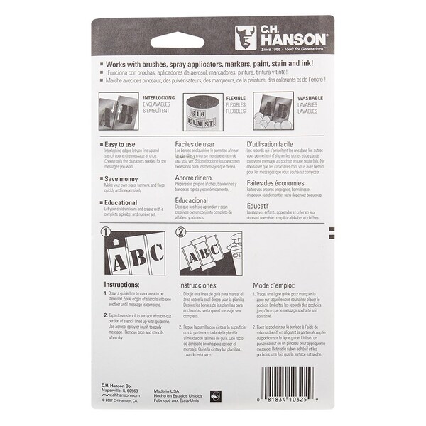 C.H. Hanson Letter Stencil Set, 33Piece Interlocking Reusable, 2 In Character Height, 28 Ga Brass, 10325 - 10325