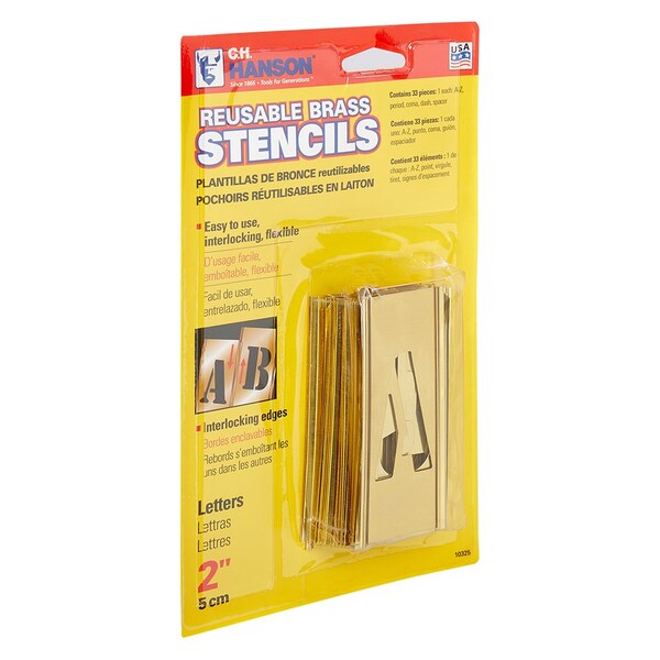 C.H. Hanson Letter Stencil Set, 33Piece Interlocking Reusable, 2 In Character Height, 28 Ga Brass, 10325 - 10325