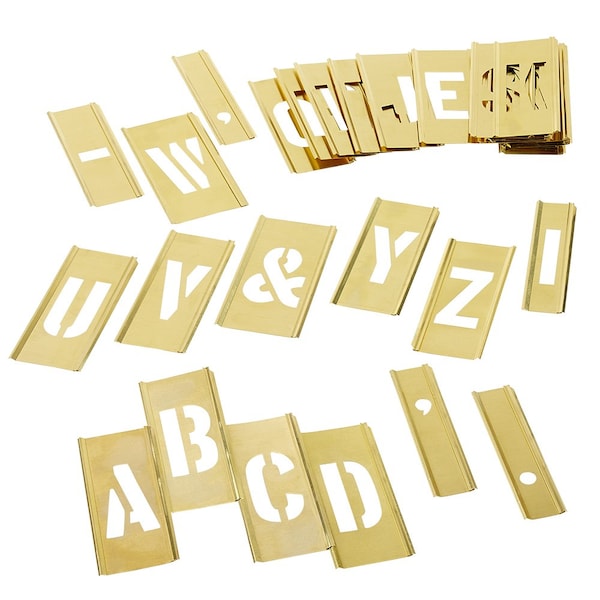 C.H. Hanson Letter Stencil Set, 33Piece Interlocking Reusable, 2 In Character Height, 28 Ga Brass, 10325 - 10325