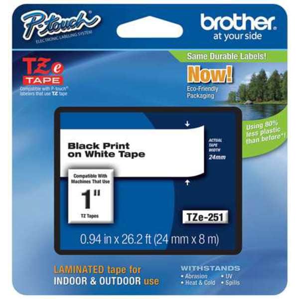 Brother Continuous Label Roll Cartridge, Black/White, Labels/Roll: Continuous - TZE251G