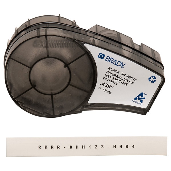 Brady PermaSleeve Heat Shrink Wire and Cable Labels, 1/4 in Dia x 7 ft L, Black on White - M21-250-C-342