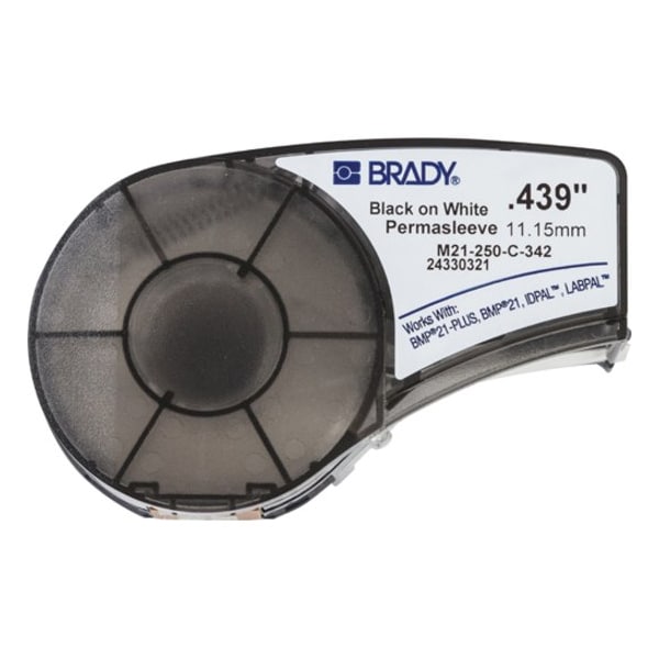 Brady PermaSleeve Heat Shrink Wire and Cable Labels, 1/4 in Dia x 7 ft L, Black on White - M21-250-C-342