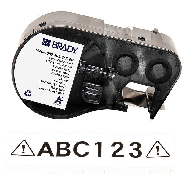 Brady Precut Label Roll Cartridge, Black/White - M4C-1000-595-WT-BK