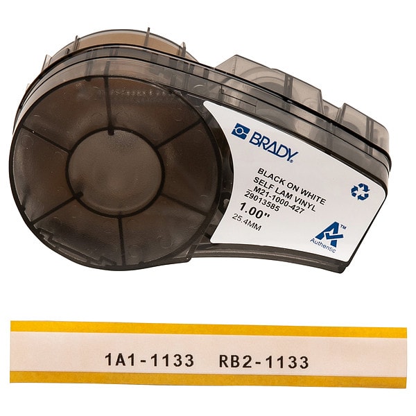 Brady Label Cartridge, Self-Laminating Vinyl, M21 Printer, 1 in W x 14 ft L, Black on White/Translucent - M21-1000-427