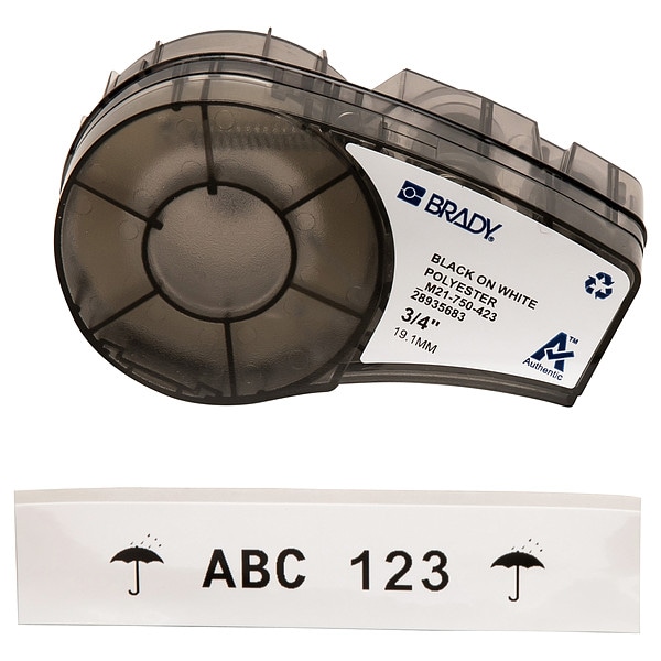 Brady Label Tape Cartridge, Black/White, Labels/Roll: Continuous - M21-750-423