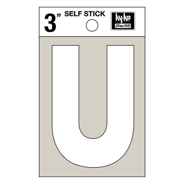 Hy-Ko 3In White Vinyl Letter U, 10PK - A30531