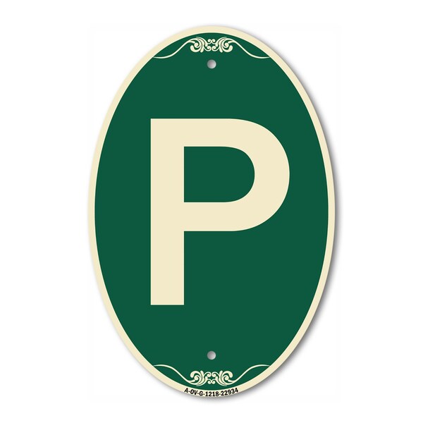 Signmission Letter P, 12 Inch X 18 Inch Architectural Oval, Heavy Gauge Aluminum - A-OV-G-1218-22934
