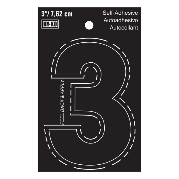 Hy-Ko 3In Black Vinyl Number 3, 10PK - A30403