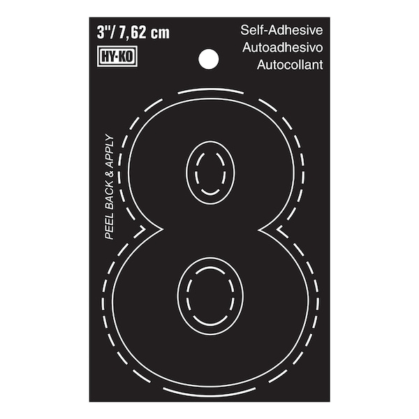 Hy-Ko 3In Black Vinyl Number 8, 10PK - A30408