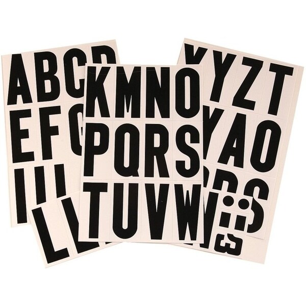 Hy-Ko Packaged Letter Set, 3 in H Character, Black Character, White Background, Vinyl - MM-4L