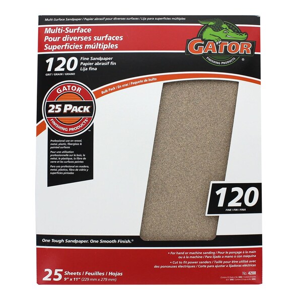 Gator Grit Gator 11 in. L X 9 in. W 120 Grit Aluminum Oxide Sandpaper 1 pk - 3263