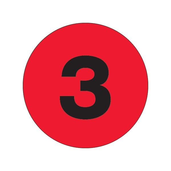 Bsc Preferred 2'' Circle - ''3'' Fluorescent Red Number Labels - BUY00019786