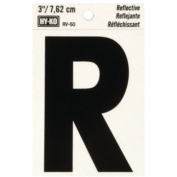 Hy-Ko Reflective Letter, Character: R, 3 in H Character, Black Character, Silver Background, Vinyl - RV-50/R