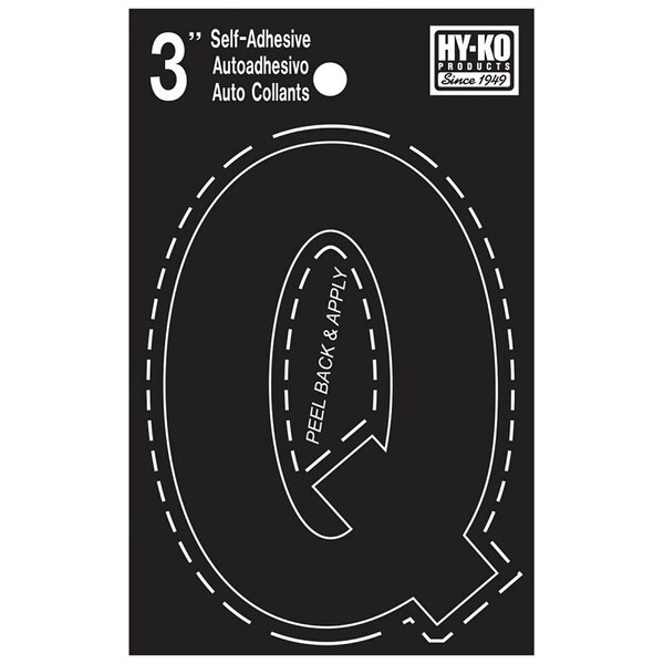 Hy-Ko 30400 Series Die-Cut Letter, Character: Q, 3 in H Character, Black Character, Vinyl - 30427