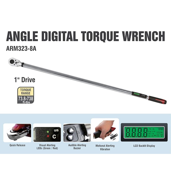 Acdelco 1" Angle Digital Torque Wrench, 74 to 738 ft-lbs ARM323-8A - ARM323-8A