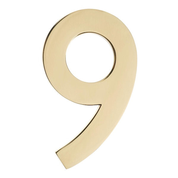Architectural Mailboxes Brass 4 inch Floating House Number Polished Brass 9 - 3582PB-9