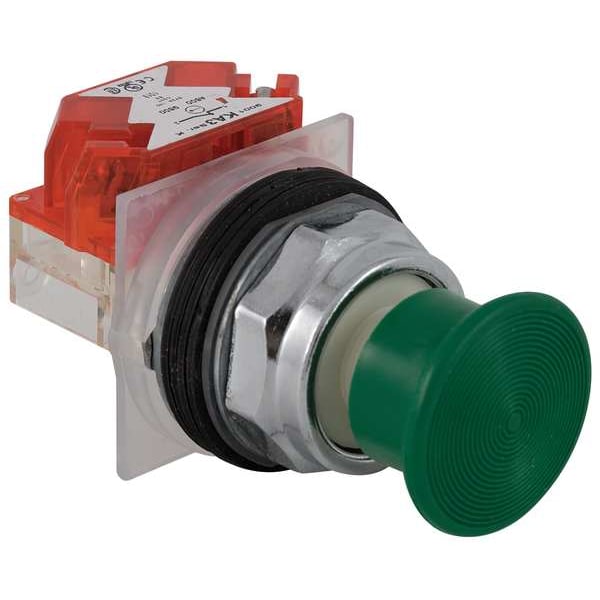 Botón pulsador con cabeza de hongo Schneider Electric, 30 mm, 1NC, verde - 9001KR24GH6