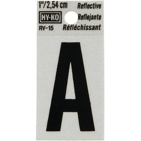 Hy-Ko Reflective Letter, Character: A, 1 in H Character, Black Character, Silver Background, Vinyl - RV-15/A