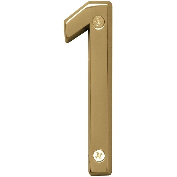 Hy-Ko Prestige Series House Number, Character: 1, 4 in H Character, Brass Character, Brass - BR-42PB/1