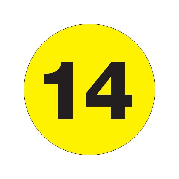 Bsc Preferred 2'' Circle - ''14'' Fluorescent Yellow Number Labels - BUY00019804