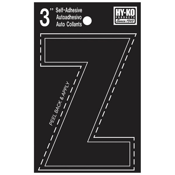 Hy-Ko 30400 Series Die-Cut Letter, Character: Z, 3 in H Character, Black Character, Vinyl - 30436