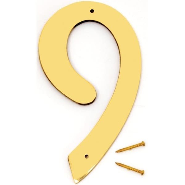 Hy-Ko House Number, Character: 9, 4 in H Character, 2-1/2 in W Character, Brass Character, Brass - BR-40/9