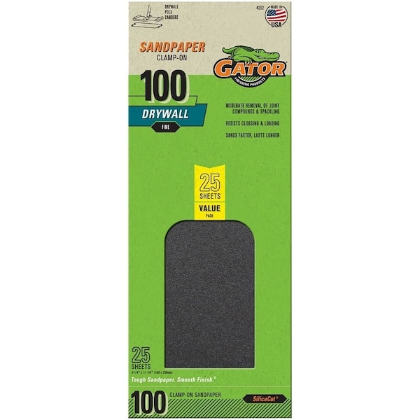 Gator 3311 Sanding Sheet, 11 in L, 4-3/8 in W, 100 Grit, Medium, Silicone Carbide Abrasive - 4262