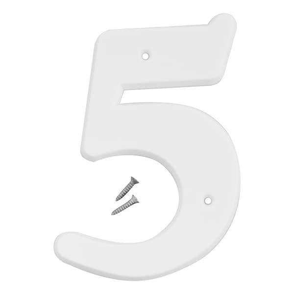 Hy-Ko 6In White Plastic Number 5, 5PK - A30305