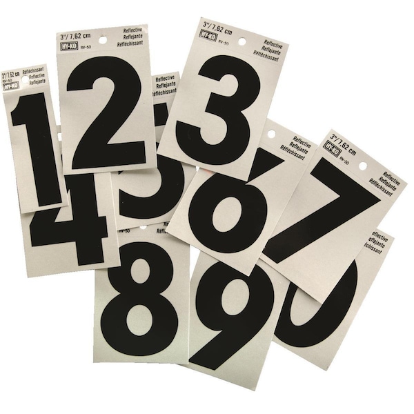 Hy-Ko Self-adhesive Reflective Numbers, Pack of 10 - RV-50/3