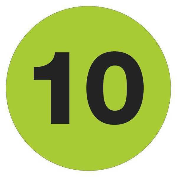 Tape Logic Tape Logic Number Labels, "10", 3" Circle, Fluorescent Green, 500/Roll - DL1351