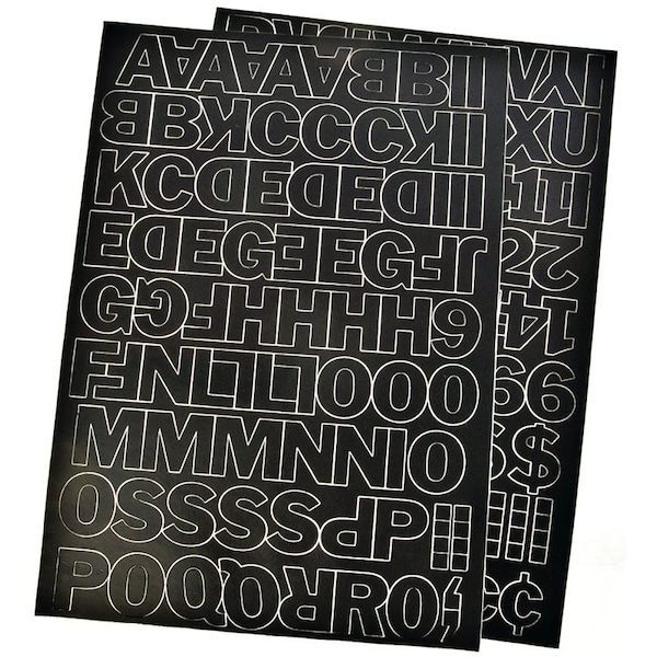 Hy-Ko DieCut Number and Letter Set, 1 in H Character, Black Character, Black Background, Vinyl - 30033