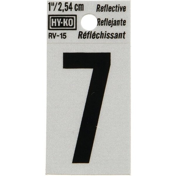 Hy-Ko Reflective Sign, Character: 7, 1 in H Character, Black Character, Silver Background, Vinyl - RV-15/7