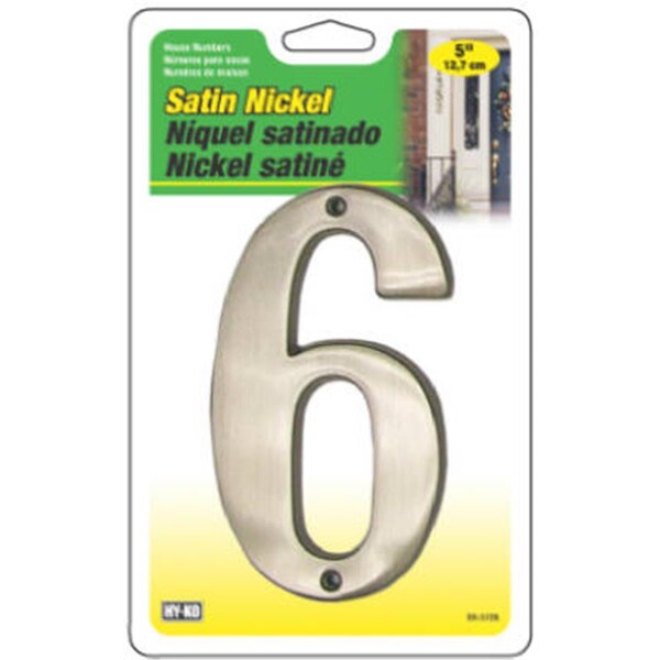 Hy-Ko BR-51SN-6 5 in. Satin Nickel Prestige Series House Number 6 Pack of 3 - 746154