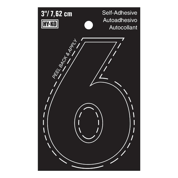 Hy-Ko 3In Black Vinyl Number 6, 10PK - A30406