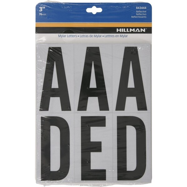 Hillman HILLMAN 3 in. Reflective Black Vinyl Self-Adhesive Letter Set A-Z 54 pc - 843444