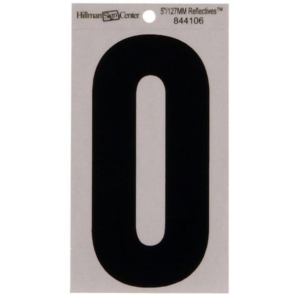 Hillman HILLMAN 5 in. Reflective Black Vinyl Self-Adhesive Number 0 1 pc - 844106