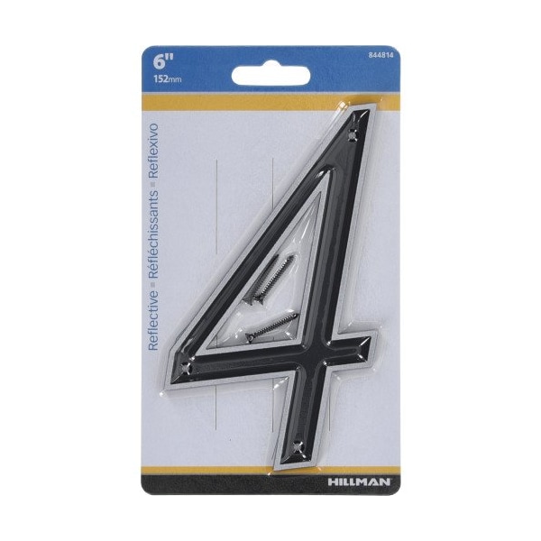 Hillman HILLMAN 6 in. Reflective Black Plastic Nail-On Number 4 1 pc - 844814