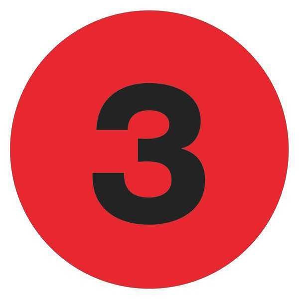 Tape Logic Tape Logic Number Labels, "3", 2" Circle, Fluorescent Red, 500/Roll - DL6771