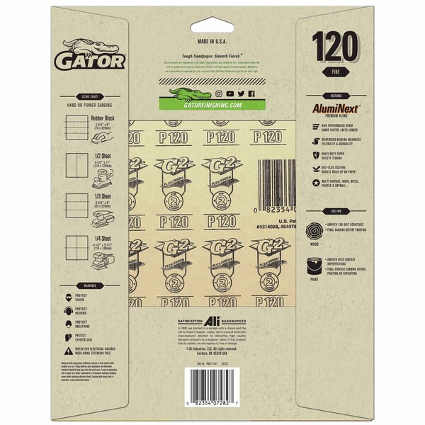 Gator Finishing ProSelect Pack AlumiNext Sanding Sheets, 120 Fine Grit - 7282