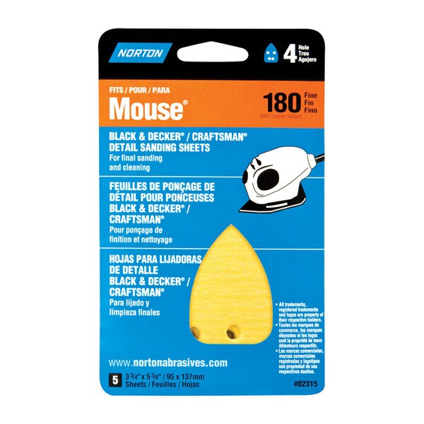 Norton Abrasives Norton 5-1/4 in. L X 3-3/4 in. W 180 Grit Aluminum Oxide Mouse Sandpaper 5 pk - 7660702315