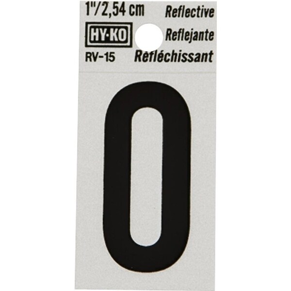 Hy-Ko Reflective Sign, Character: 0, 1 in H Character, Black Character, Silver Background, Vinyl - RV-15/0