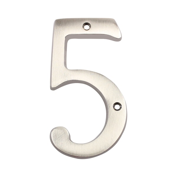 Pamex 4in Heavy Duty House Number # 5 Satin Nickel Finish - DD074S5SN
