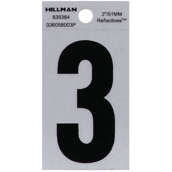 Hillman HILLMAN 2 in. Reflective Black Vinyl Self-Adhesive Number 3 1 pc - 839384
